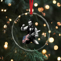 Abraham Lincoln Playing Guitar Vintage American Flag Crystal Glass Ornament
