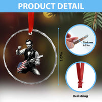 Abraham Lincoln Playing Guitar Vintage American Flag Crystal Glass Ornament