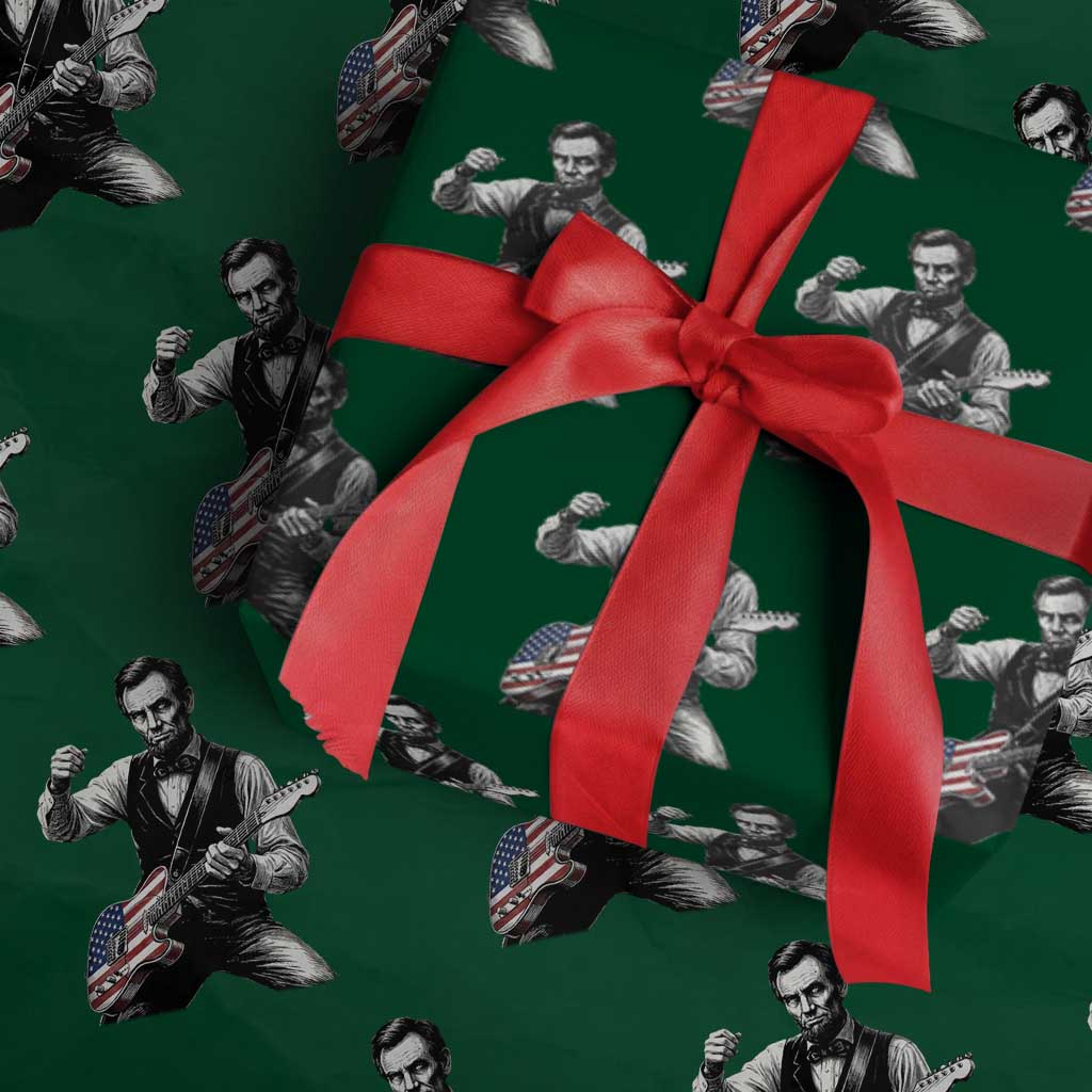 Abraham Lincoln Playing Guitar Vintage American Flag Wrapping Paper Roll