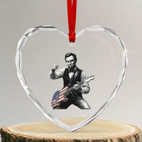 Abraham Lincoln Playing Guitar Vintage American Flag Heart Crystal Glass Ornament