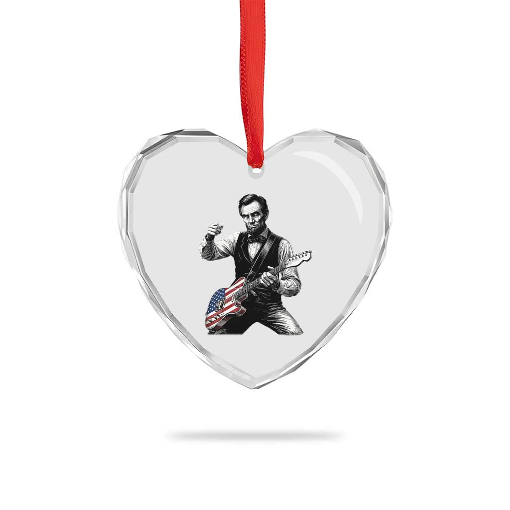 Abraham Lincoln Playing Guitar Vintage American Flag Heart Crystal Glass Ornament