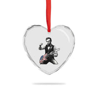 Abraham Lincoln Playing Guitar Vintage American Flag Heart Crystal Glass Ornament