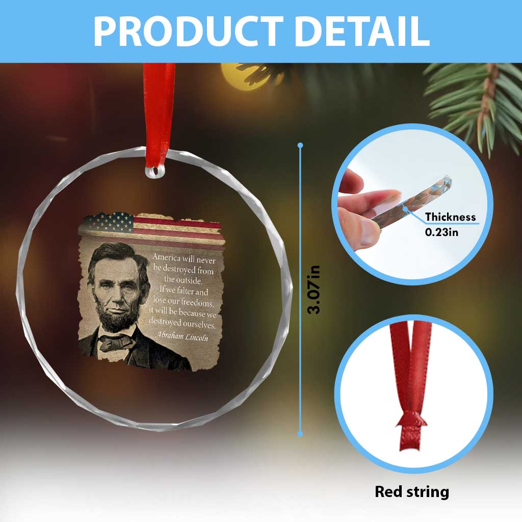 Abraham Lincoln Quote Crystal Glass Ornament American History Teacher School Presidents Day