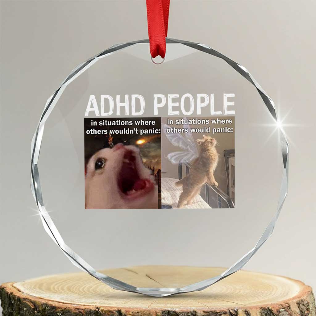 ADHD Cat Meme Crystal Glass Ornament Funny Panic Cat Mental Health Awareness TS10