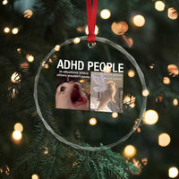 ADHD Cat Meme Crystal Glass Ornament Funny Panic Cat Mental Health Awareness TS10
