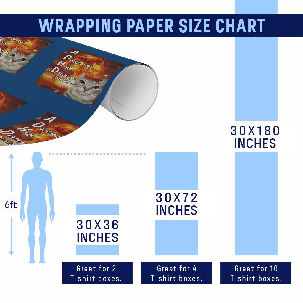 ADHD Cat Meme Wrapping Paper Roll Funny Kitty Flames Neurodivergent Gen Z - Wonder Print Shop