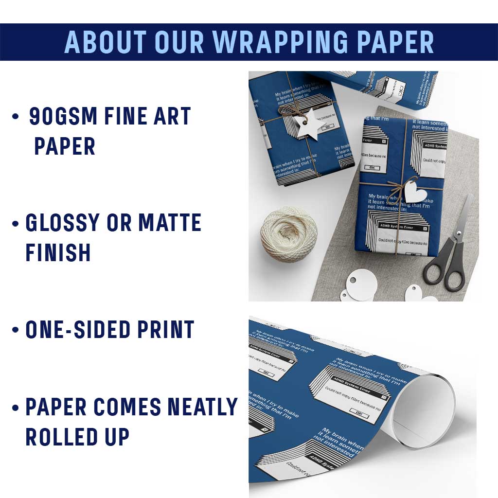 ADHD Meme Wrapping Paper Roll Funny System Error Neurodivergent Humor - Wonder Print Shop