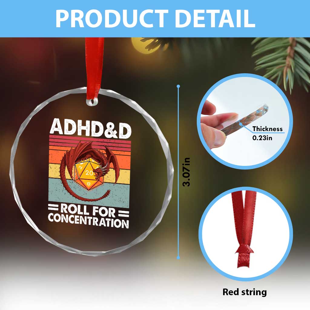 ADHD&D Roll For Concentration Crystal Glass Ornament Funny RPG Gamer D20 Tabletop Dice - Wonder Print Shop
