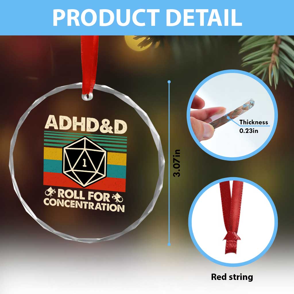 ADHD&D Roll for Concentration Crystal Glass Ornament Retro 90s ADHD Roll For Concentration Funny Gamer TS10
