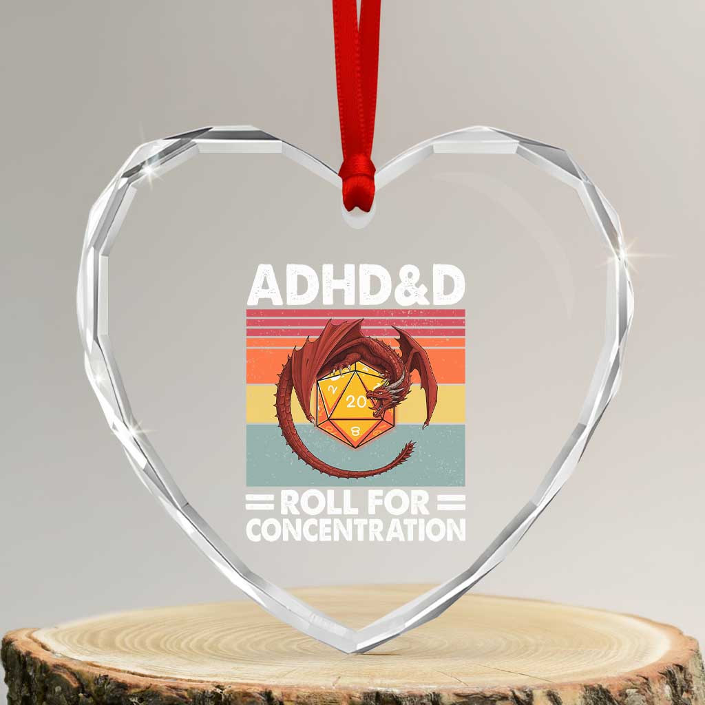 ADHD&D Roll For Concentration Heart Crystal Glass Ornament Funny RPG Gamer D20 Tabletop Dice - Wonder Print Shop