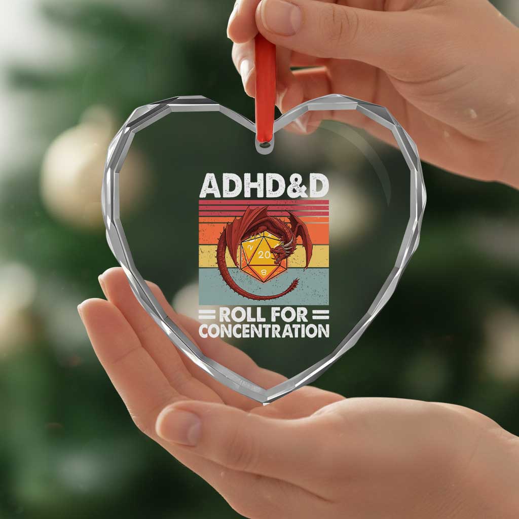 ADHD&D Roll For Concentration Heart Crystal Glass Ornament Funny RPG Gamer D20 Tabletop Dice - Wonder Print Shop