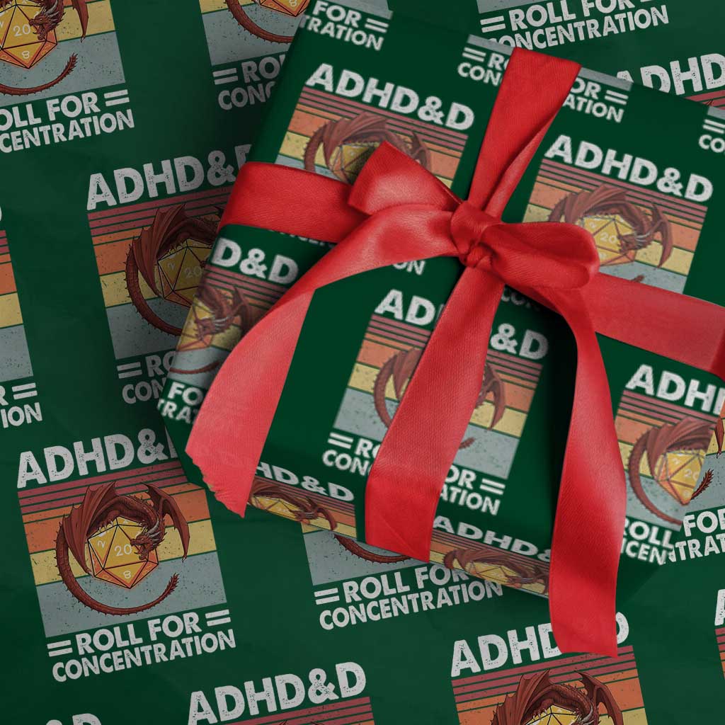 ADHD&D Roll For Concentration Wrapping Paper Roll Funny RPG Gamer D20 Tabletop Dice - Wonder Print Shop
