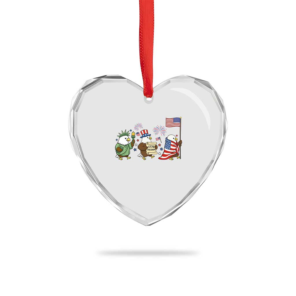 Adorable Patriotic Eagle 250 Years Of Freedom Heart Crystal Glass Ornament USA Anniversary Gift