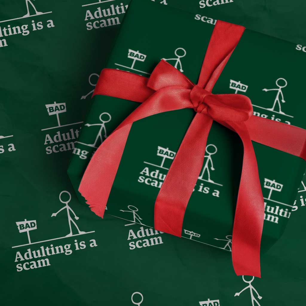 Adulting Is A Scam Wrapping Paper Roll Funny Quote Adult Humor - Wonder Print Shop