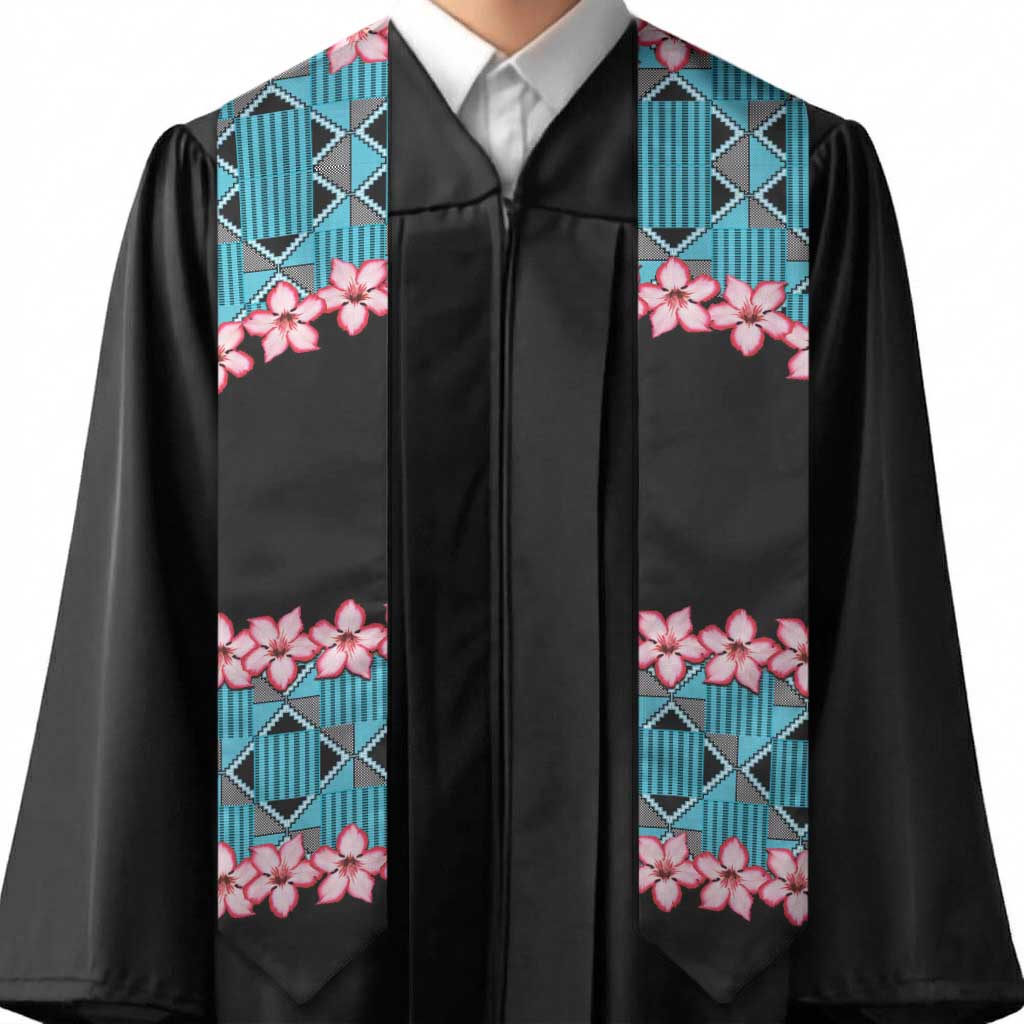 African Adenium Multiflorum Flowers Graduation Stole with Kente Style