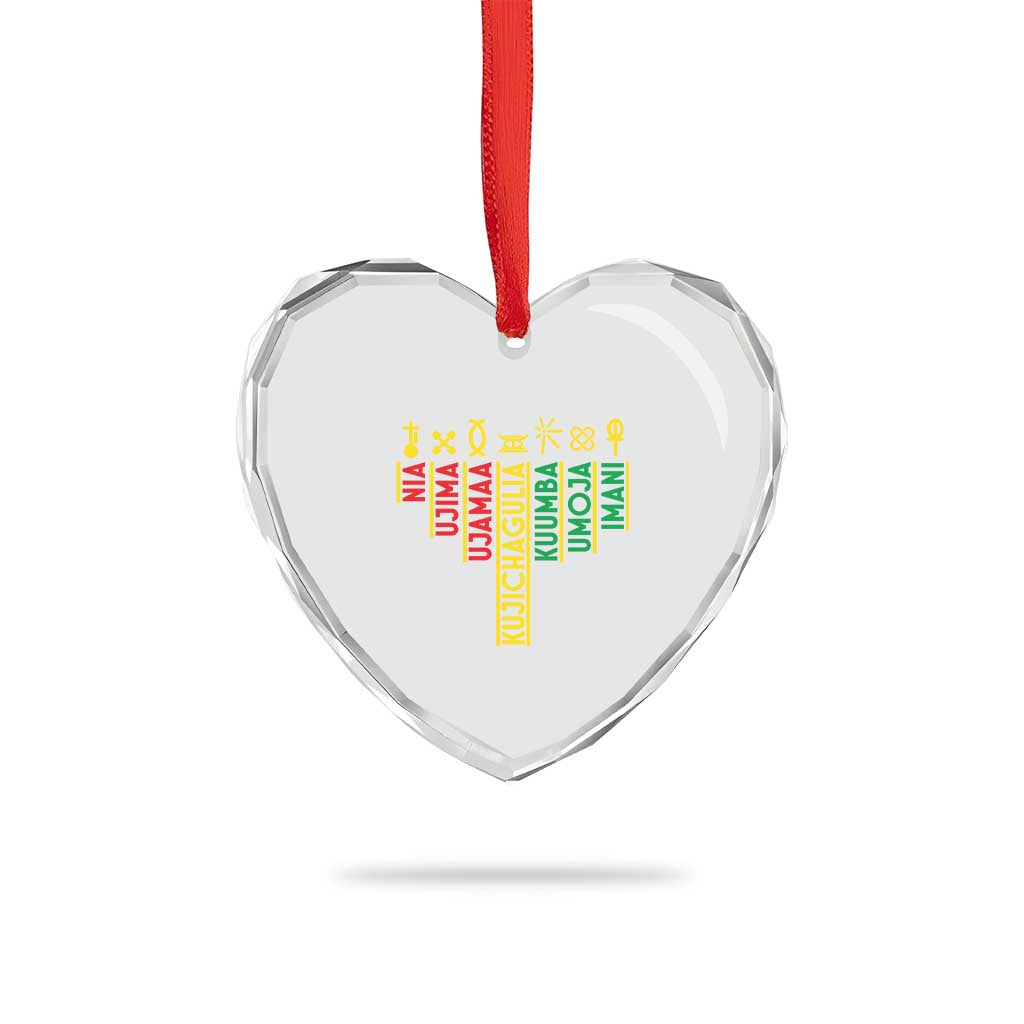 African American 7 Principles Of Kwanzaa Heart Crystal Glass Ornament - Wonder Print Shop