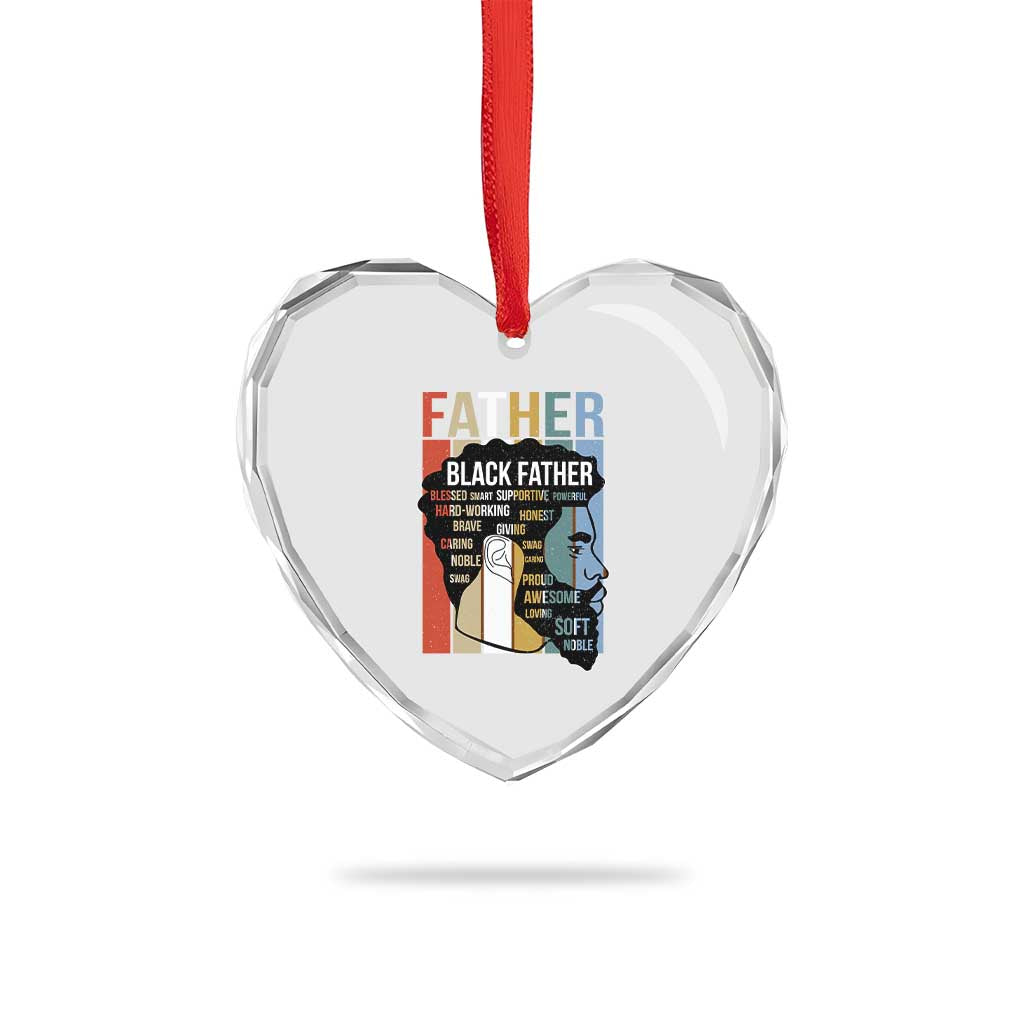 African American Black Father Heart Crystal Glass Ornament Fathers Day Juneteenth
