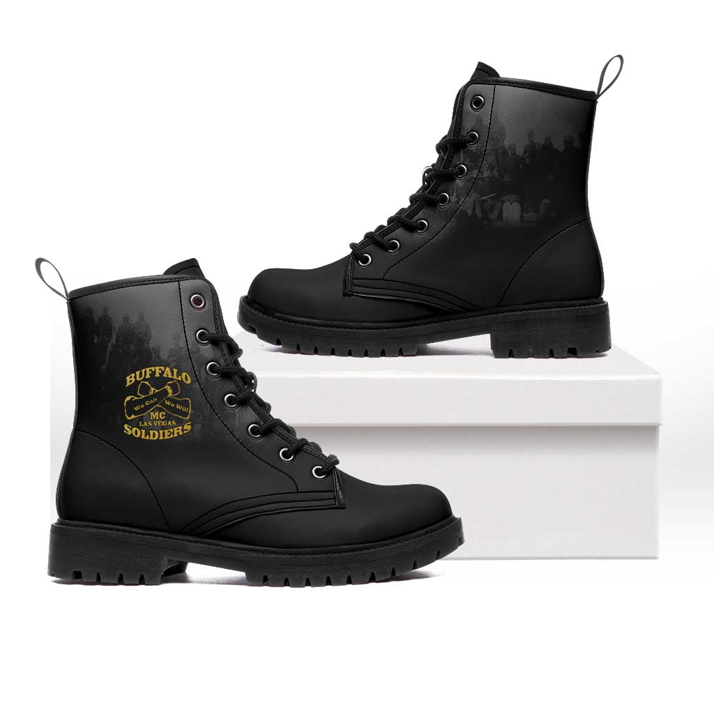 African American Buffalo Soldier Leather Boots We Can We Will - Black - Wonder Print Shop