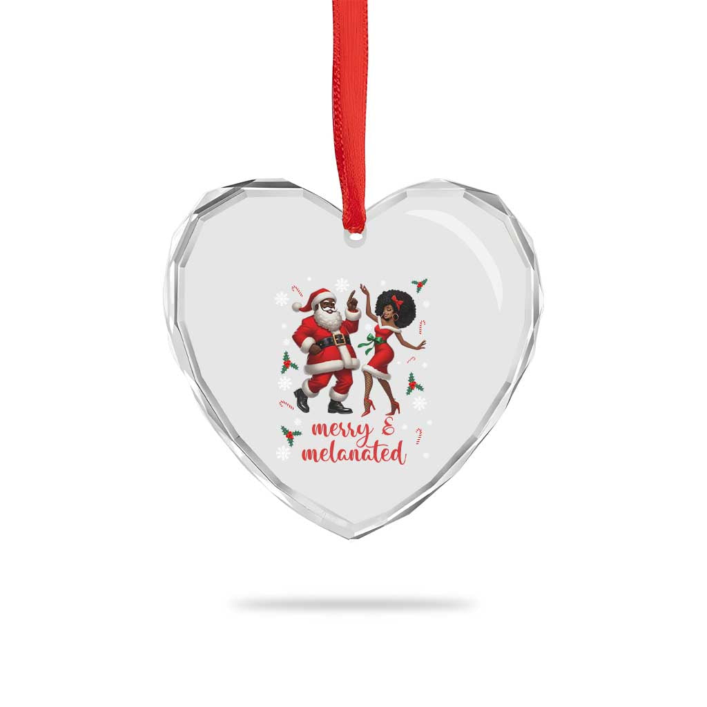 African American Christmas Heart Crystal Glass Ornament Funny Dancing Black Santa And Mrs Claus Merry And Melanated - Wonder Print Shop