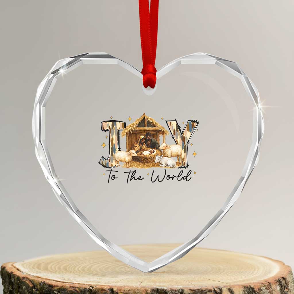 African American Christmas Nativity Scene Heart Crystal Glass Ornament Joy To The World Afro Black Jesus - Wonder Print Shop