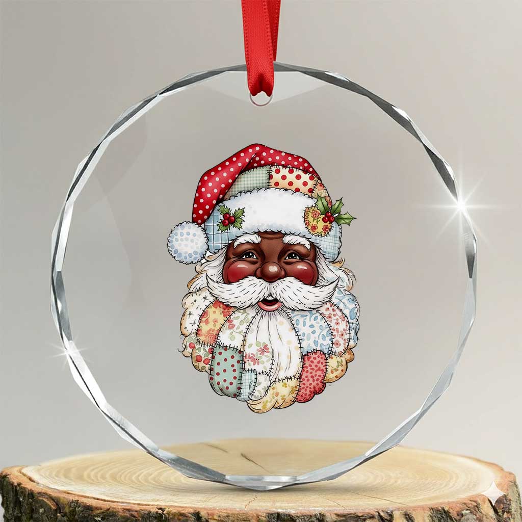 African American Christmas Retro Patchwork Black Santa Crystal Glass Ornament - Wonder Print Shop