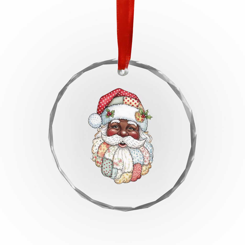 African American Christmas Retro Patchwork Black Santa Crystal Glass Ornament - Wonder Print Shop