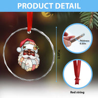 African American Christmas Retro Patchwork Black Santa Crystal Glass Ornament - Wonder Print Shop