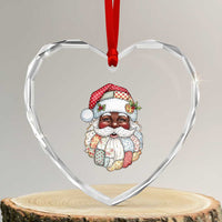 African American Christmas Retro Patchwork Black Santa Heart Crystal Glass Ornament - Wonder Print Shop