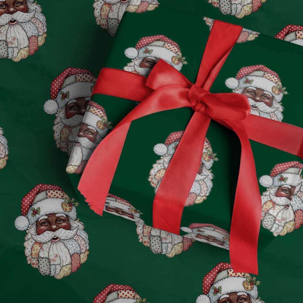 African American Christmas Retro Patchwork Black Santa Wrapping Paper Roll - Wonder Print Shop