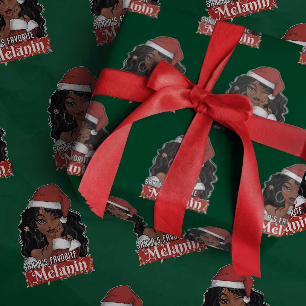 African American Christmas Wrapping Paper Roll Santa's Favorite Melanin Santa Girl - Wonder Print Shop