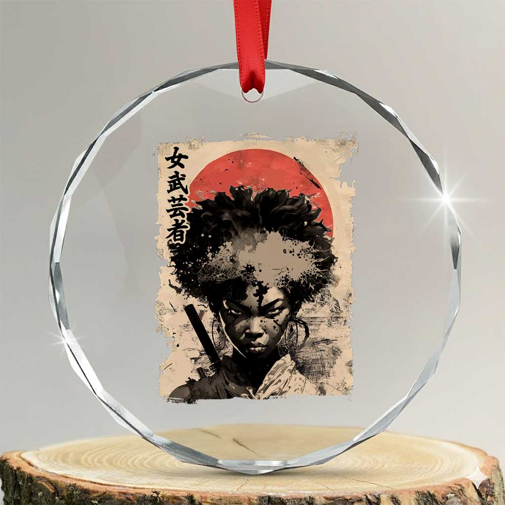 African American Female Samurai Warrior Crystal Glass Ornament Japanese Art Black Onna Bugeisha