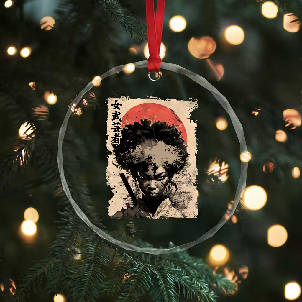 African American Female Samurai Warrior Crystal Glass Ornament Japanese Art Black Onna Bugeisha