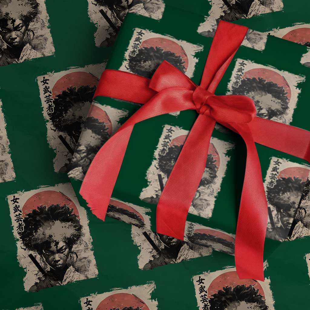 African American Female Samurai Warrior Wrapping Paper Roll Japanese Art Black Onna Bugeisha