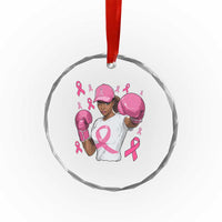 African American Fighter Breast Cancer Awareness Crystal Glass Ornament Pink Ribbon TS11