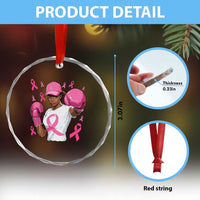 African American Fighter Breast Cancer Awareness Crystal Glass Ornament Pink Ribbon TS11