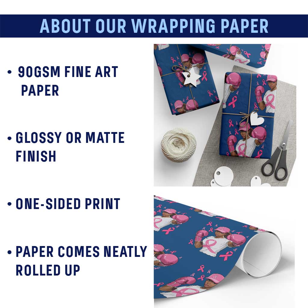 African American Fighter Breast Cancer Awareness Wrapping Paper Roll Pink Ribbon - Wonder Print Shop