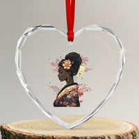 African American Geisha Kimono Blasian Japanese Sakura Heart Crystal Glass Ornament