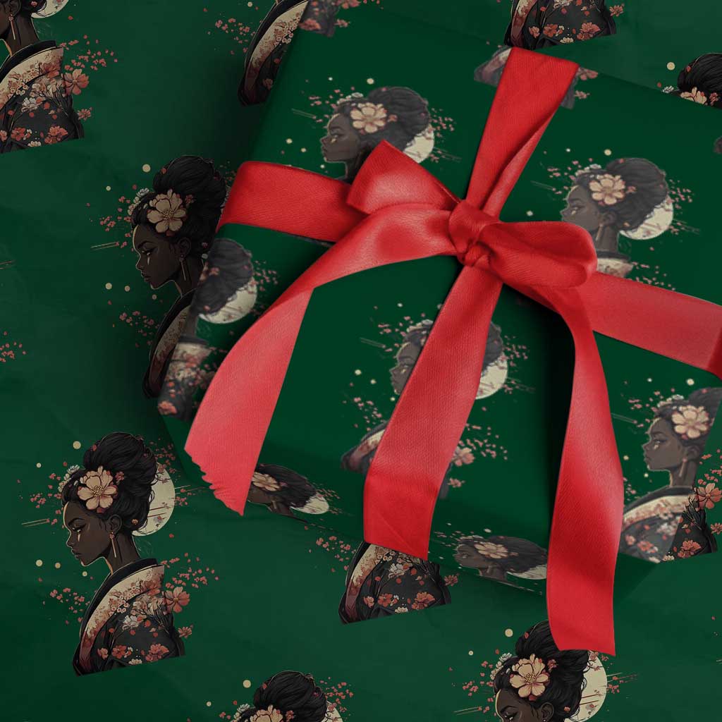 African American Geisha Kimono Blasian Japanese Sakura Wrapping Paper Roll