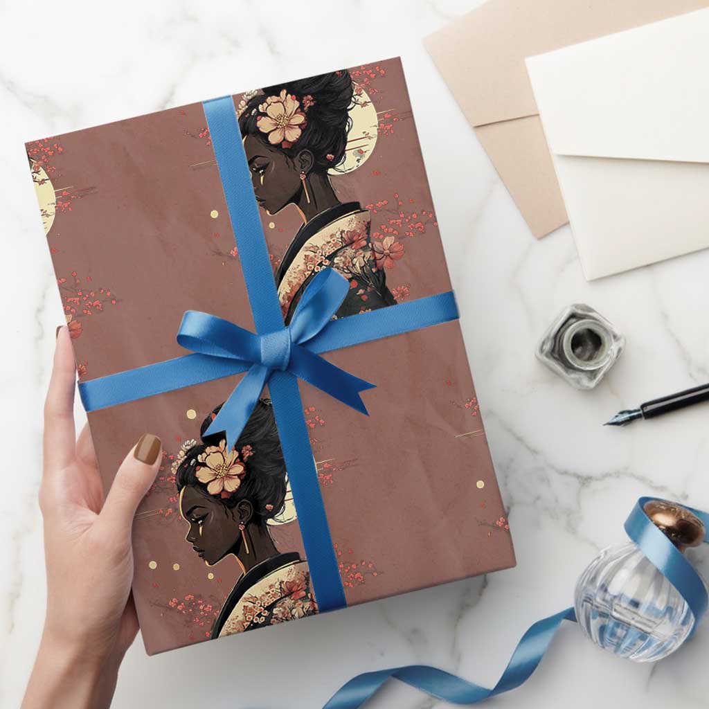 African American Geisha Kimono Blasian Japanese Sakura Wrapping Paper Roll