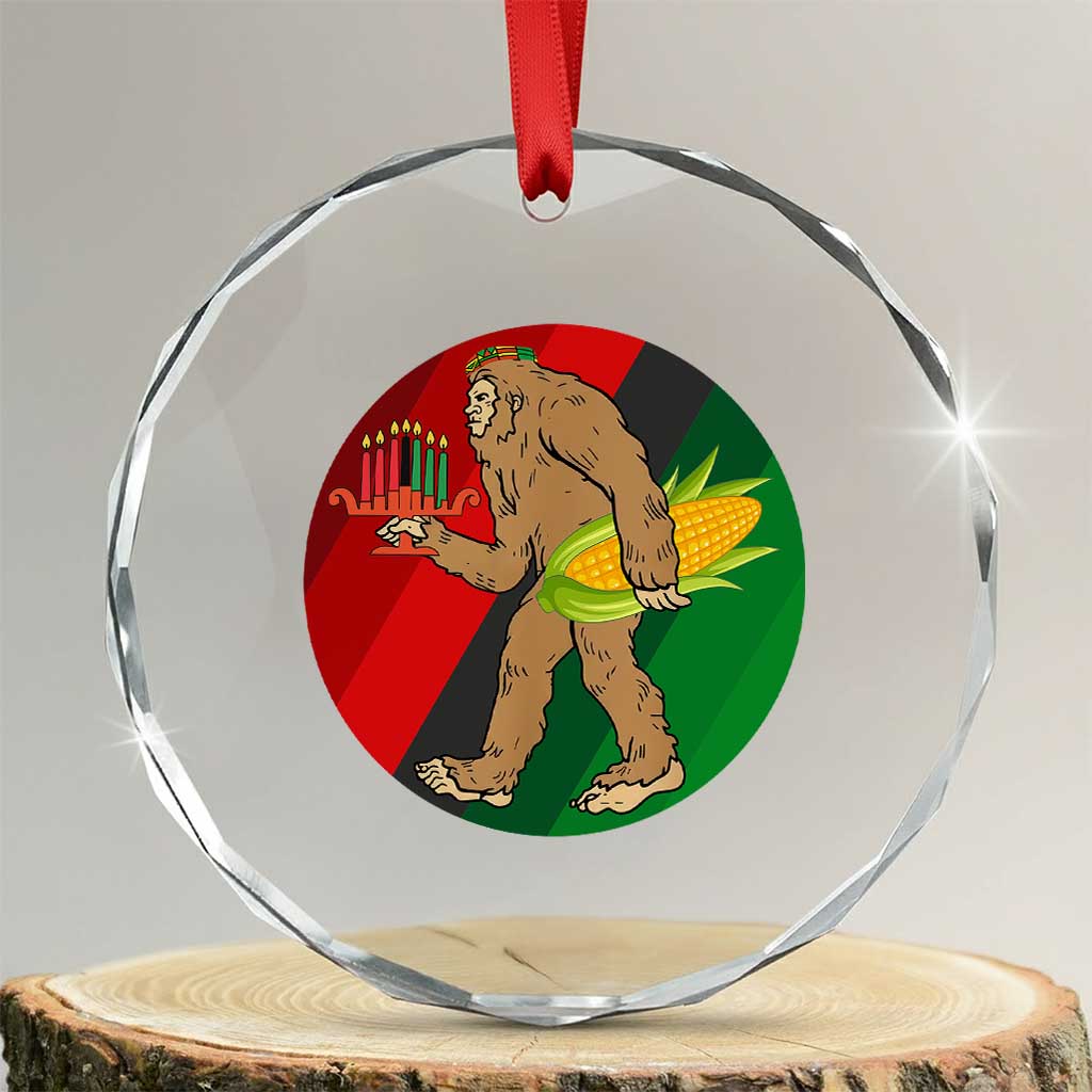 African American Holiday Gift Crystal Glass Ornament Retro Sunset Bigfoot With Kwanzaa Candle - Wonder Print Shop