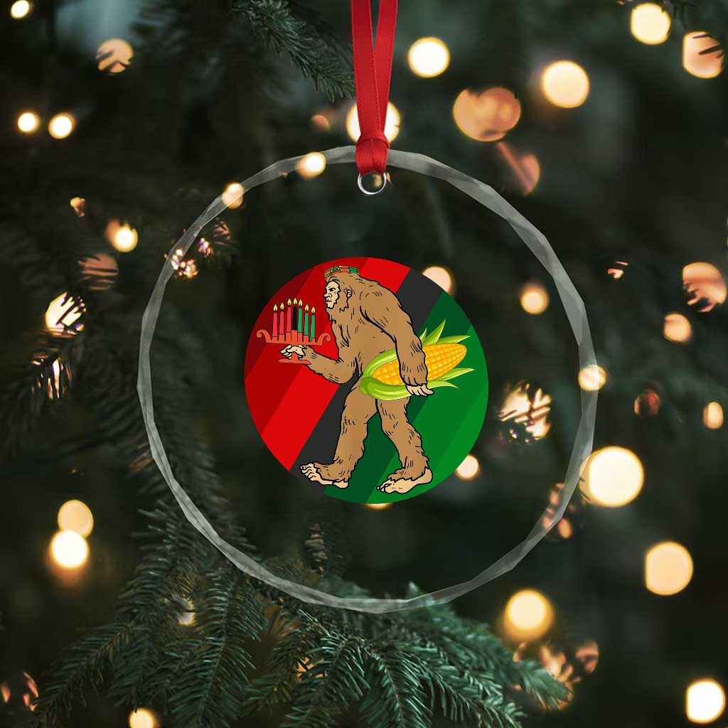 African American Holiday Gift Crystal Glass Ornament Retro Sunset Bigfoot With Kwanzaa Candle TS12