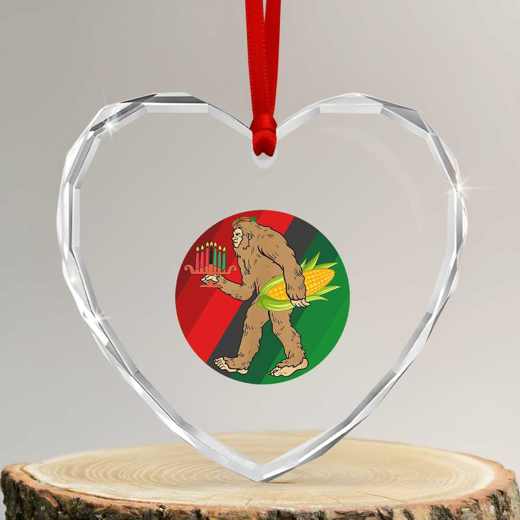 African American Holiday Gift Heart Crystal Glass Ornament Retro Sunset Bigfoot With Kwanzaa Candle - Wonder Print Shop