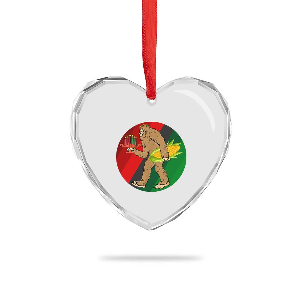African American Holiday Gift Heart Crystal Glass Ornament Retro Sunset Bigfoot With Kwanzaa Candle - Wonder Print Shop