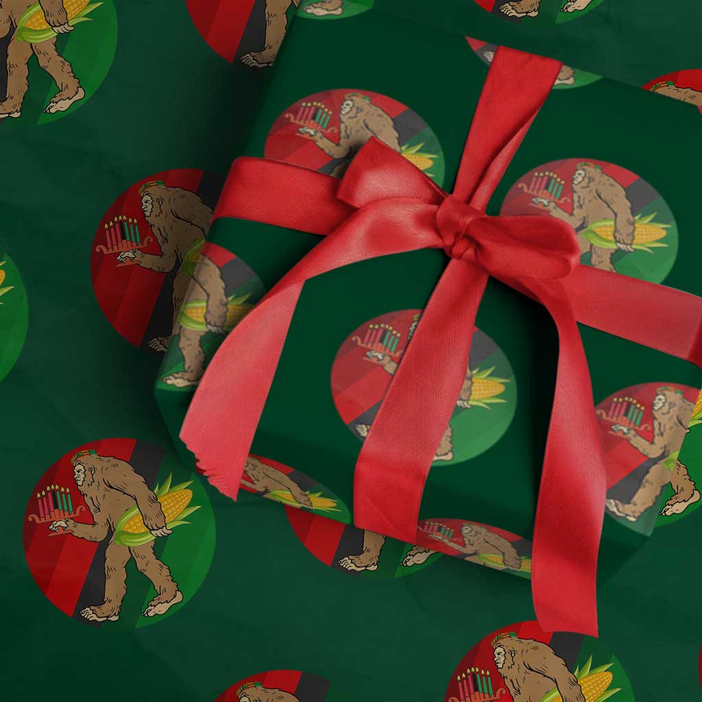 African American Holiday Gift Wrapping Paper Roll Retro Sunset Bigfoot With Kwanzaa Candle - Wonder Print Shop