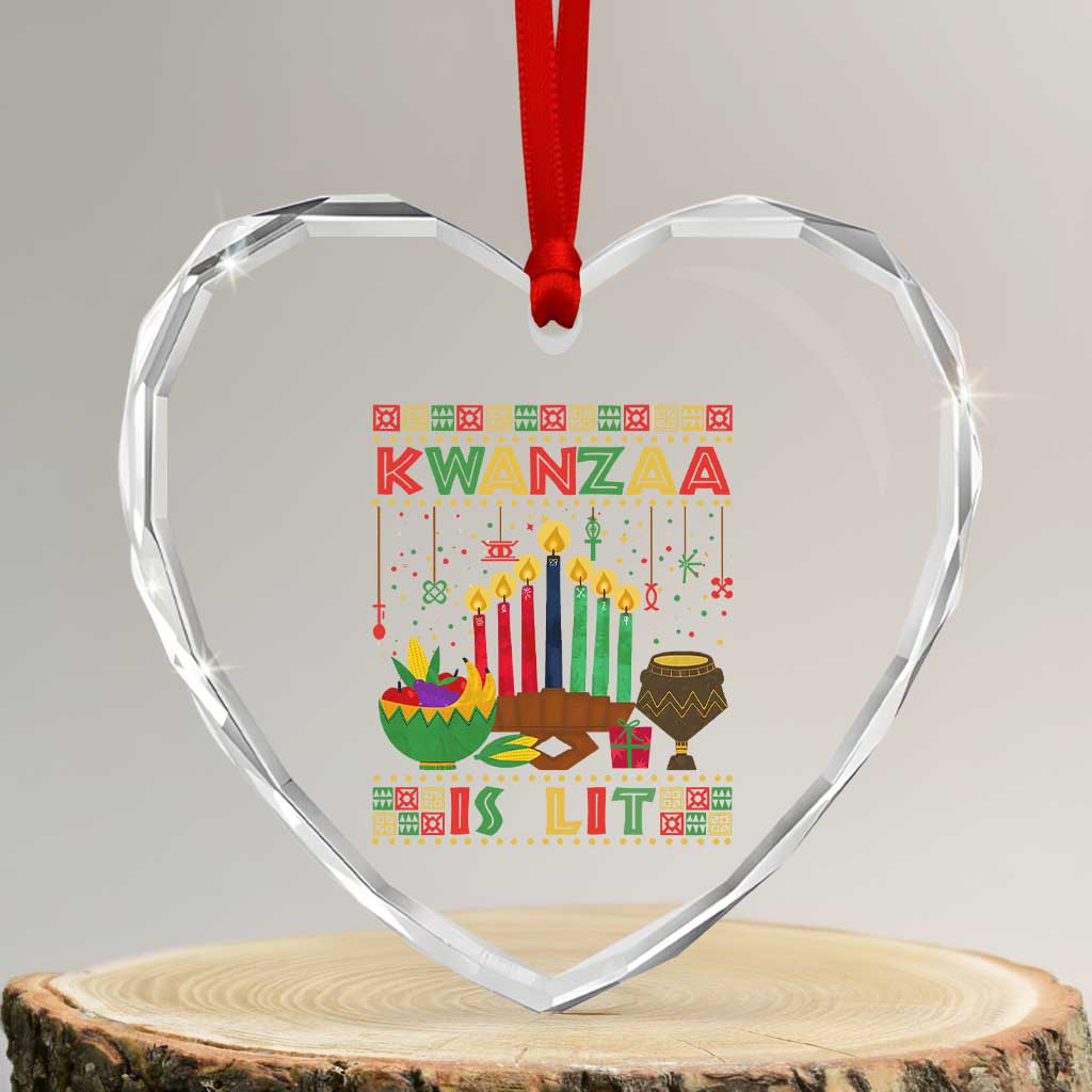 African American Kwanzaa Is Lit Heart Crystal Glass Ornament - Wonder Print Shop