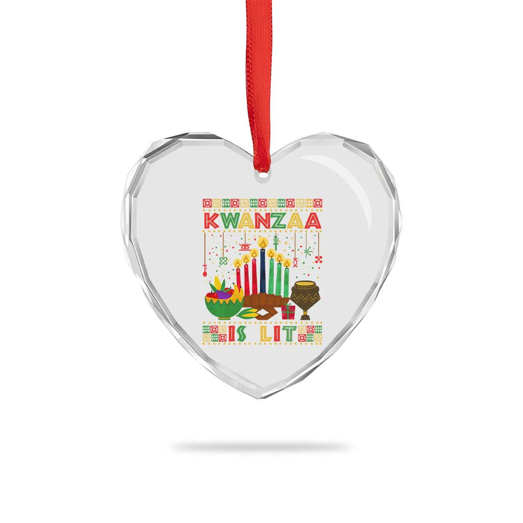 African American Kwanzaa Is Lit Heart Crystal Glass Ornament - Wonder Print Shop