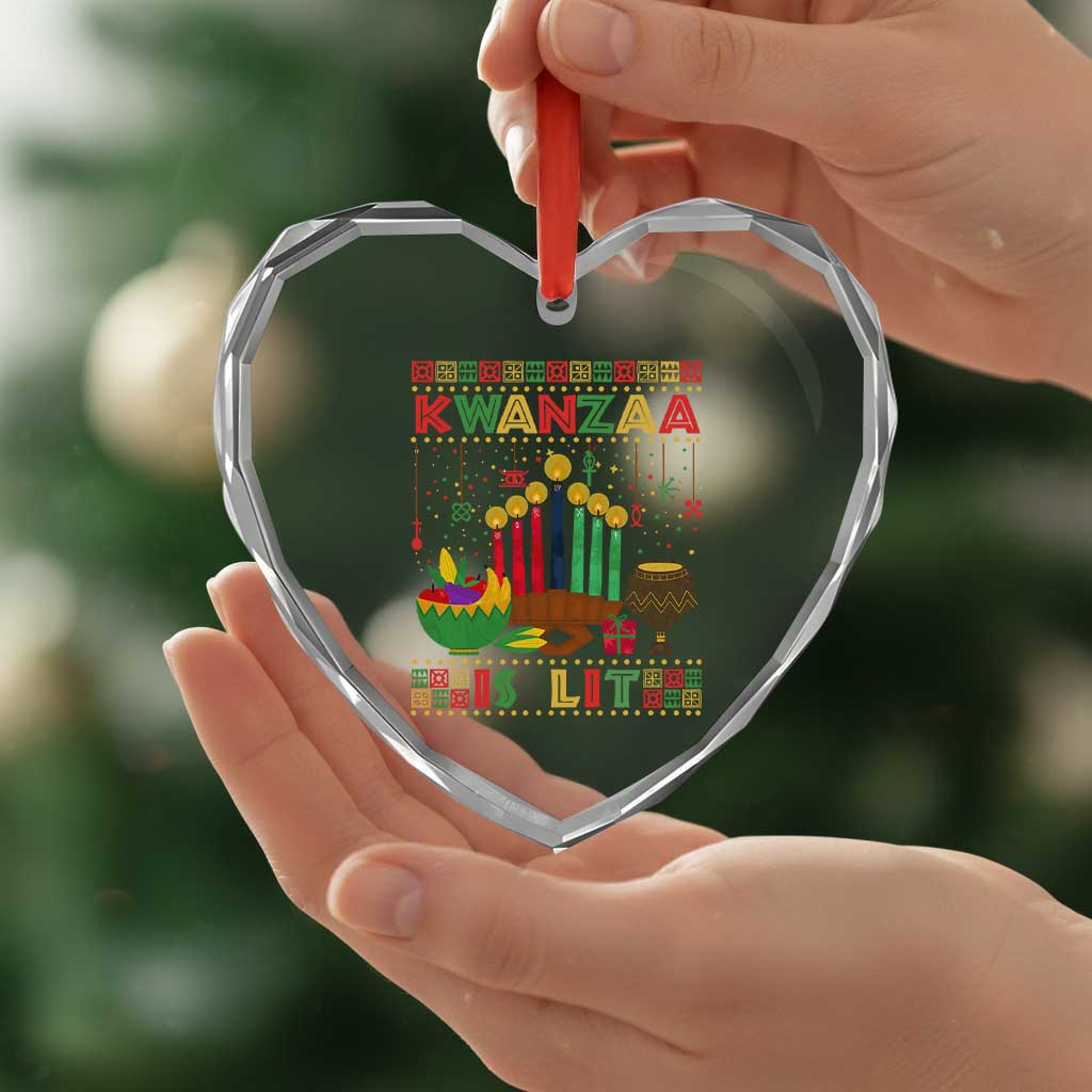 African American Kwanzaa Is Lit Heart Crystal Glass Ornament - Wonder Print Shop