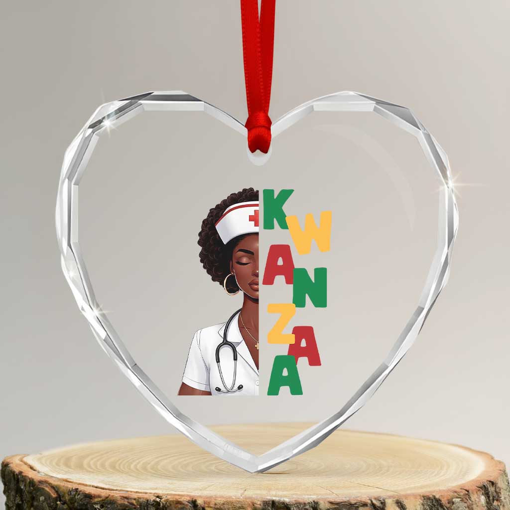 African American Nurse Heart Crystal Glass Ornament Joyful Kwanzaa Celebration Gift - Wonder Print Shop