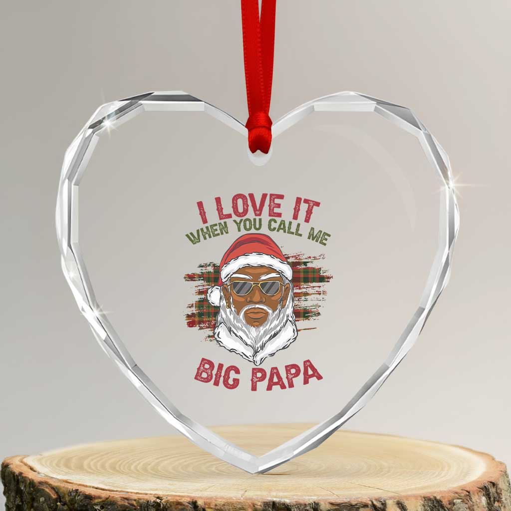 African American Santa Kwanzaa Heart Crystal Glass Ornament I Love It When You Call Me Big Papa - Wonder Print Shop
