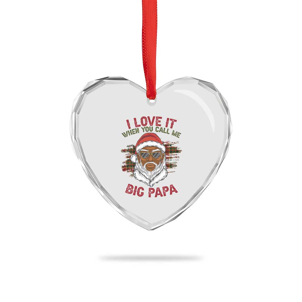 African American Santa Kwanzaa Heart Crystal Glass Ornament I Love It When You Call Me Big Papa - Wonder Print Shop